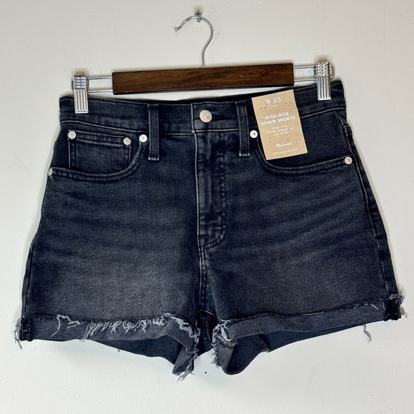 Madewell Washed Out Black High-Rise Denim Shorts Frayed Cut Off Hem Size 25 NWT - Picture 8 of 8